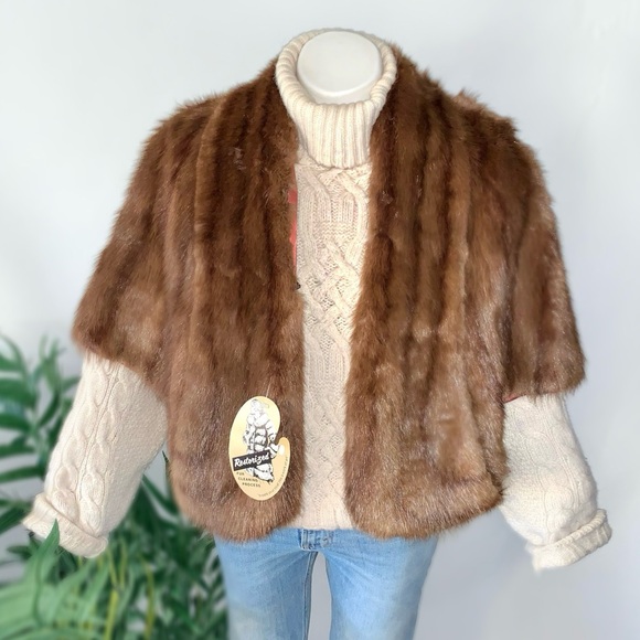 Luxurious 60s Vintage Mink Fur Stole Capelet Pockets Shawl - Picture 16 of 16